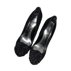 BCBG Paris Y2K Black Studded Rose Appliqué Stiletto Heels 6 Women’s